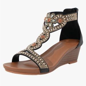 Women's Slide Wedge Sandal Open Toe High Heel Zipper Back Platform